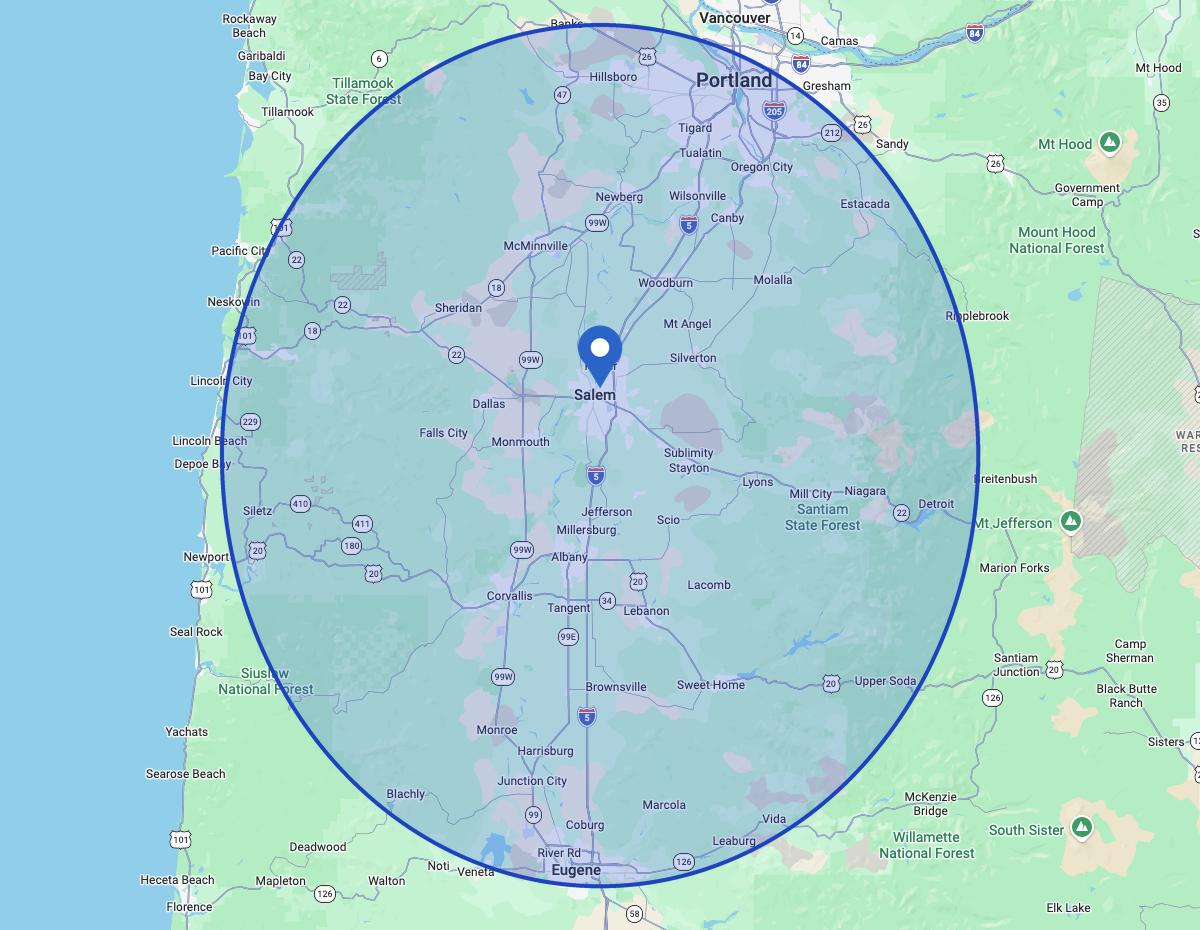 J Hernandez Construction LLC service area map — Willamette Valley, Oregon